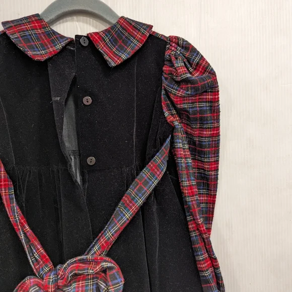 VINTAGE Jo Lene girls red plaid & black velvet holiday Christmas dress - Picture 7 of 11